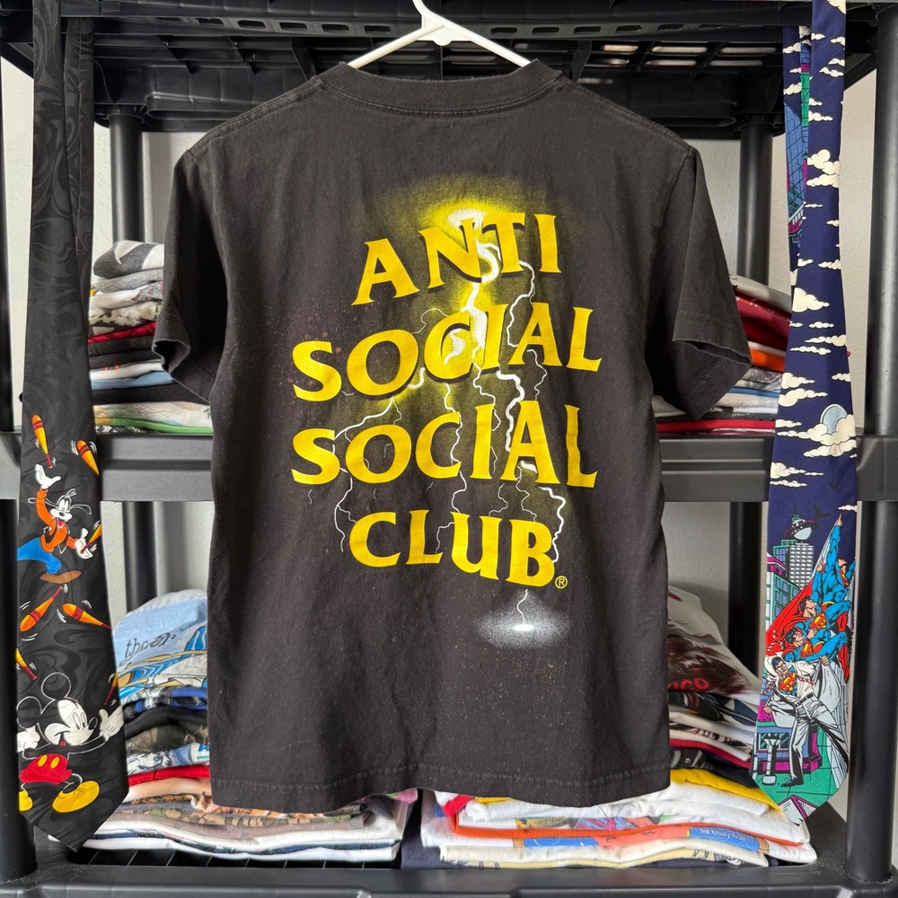 2010s Black Anti Social Social Club Lightning Logo Tee Small Light Fading